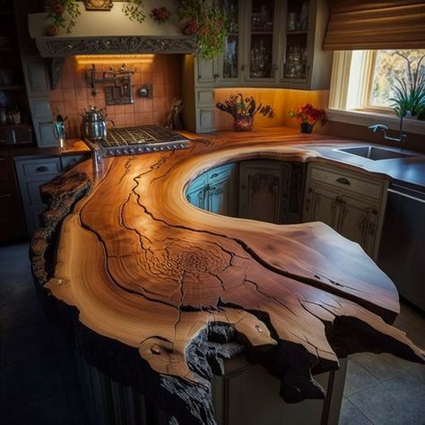 Live Edge Countertops Are Here, and We Can’t Get Enough Of Them! – Inspiring Designs Live Edge Countertop, Dapur Rustic, Diy Wood Countertops, Wood Countertops Kitchen, Decoration Restaurant, Wood Furniture Design, Live Edge Furniture, Rustic Kitchen Design, Rustic Home Design