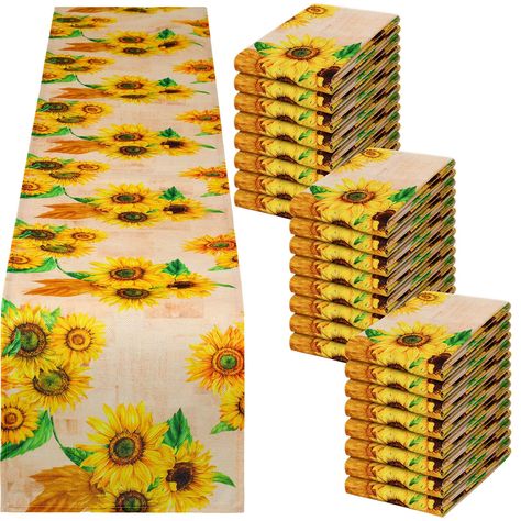 PRICES MAY VARY. Value Package: you will receive 24 pieces of sunflower burlap table runners, sufficient quantity to meet your different decorative needs, simple and retro style makes it suitable for various occasions and will bring a more elegant feeling to your wedding, summer party, baby shower, birthday and parties Trustworthy Material: the yellow sunflower table runners are made of quality jute burlap material, which is woven by tighter yarns that are more reliable, can resist tearing, pull Sunflower Table Decorations, Sunflower Birthday Party Decoration, Summer Table Runners, Sunflower Party Decor, Picnic Table Centerpieces, Farmhouse Kitchen Table Decor, Burlap Wedding Table, Sunflower Wedding Centerpieces, Sunflower Birthday Parties