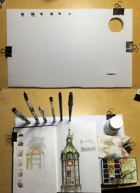 DIY plein air palette — Amanda Kavanagh Art Edc, Easel Ideas, Plein Air Easel, Sketching Inspiration, Drawing Kits, Plein Air Watercolor, Watercolor Travel, Travel Art Kit, Watercolor Supplies