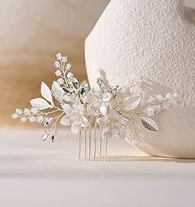 Material: Delicate wedding hair accessory made of exquisite crystals, white ceramic flower, light gold plated leaves, soft alloy wire,100% handmade and well crafted. Hair Accessories For Brides, Crystal Wedding Hair Accessories, Pearl Hair Comb Wedding, Crystals White, Hair Comb Clips, Wedding Hair Comb, Wedding Hair Clips, Bride Hair Accessories, Wedding Hair Down