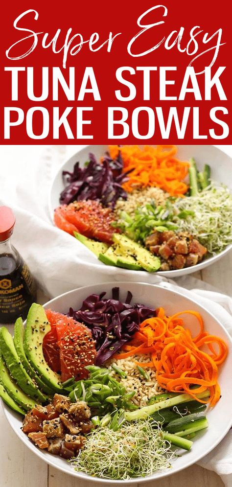 Easy Tuna Steak Poke Bowls - The Girl on Bloor Tuna Steak Side Dishes, Tuna Steak Recipes, Tuna Steak, Poke Bowls, High Protein Meal Prep, Meal Prep Clean Eating, Tuna Steaks, Restaurant Dishes, Poke Bowl