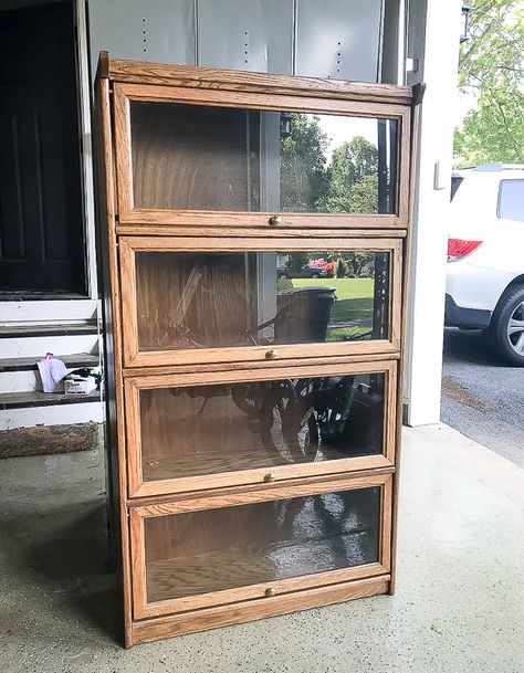 Iron Ore Sherwin Williams Cabinets, Sherwin Williams Cabinets, Diy Bookcase Makeover, Style A Bookcase, Iron Ore Sherwin Williams, Bookshelf Makeover, Bookcase Makeover, Oak Bookshelves, Unique Bookcase