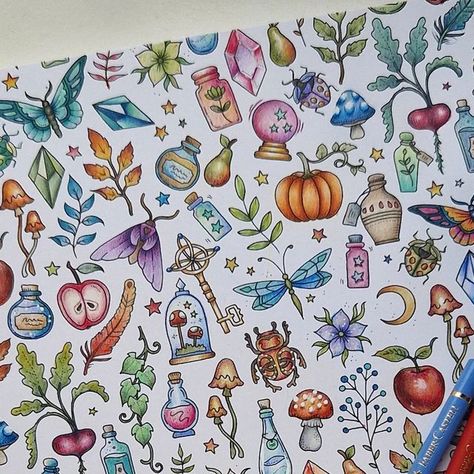 @rekacolour on Instagram: "My first page from Magical Worlds by @johannabasford using Polychromos. Loved exploring all these beautiful little objects and it was surprisingly quick too. I didn't have a fixed colour palette, only improvised each object as I went. #magicalworlds #coloring #colouring #polychromos #johannabasford" Joanna Basford Coloring Worlds Of Wonder, Johanna Basford Magical Worlds, Magical Worlds Johanna Basford, Random Art Ideas, Worlds Of Wonder Johanna Basford, Johanna Basford Lost Ocean, Joanna Basford Coloring, Joanna Basford, Colouring Inspiration