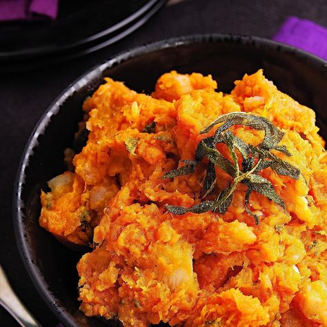 Sweet Potato & Turnip Mash with Sage Butter Turnip Sweet Potato Recipe, Mashed Potatoes With Turnips, Turnip Mash, Turnip Recipes, Sage Recipes, Easy Vegetable Side Dishes, Sage Butter, Gluten Free Thanksgiving, Fresh Sage