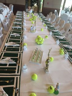 Anders Ruff Custom Designs, LLC: Tennis Party with Lara Shriftman Tennis Banquet Decorations, Tennis Banquet Ideas, Tennis Favors, Tennis Ball Crafts, Tennis Decorations, Tennis Birthday Party, Tennis Ideas, Wimbledon Party, Tennis Party Decorations