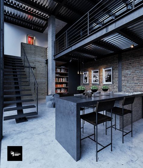 Southern Star Loft, Cuernavaca, Mexico b|Visualization Industrial Loft Design, Loft Interior Design, Minimalist Inspiration, Loft Interior, Loft Interiors, House Modern, Loft House, Brick Walls, Loft Design