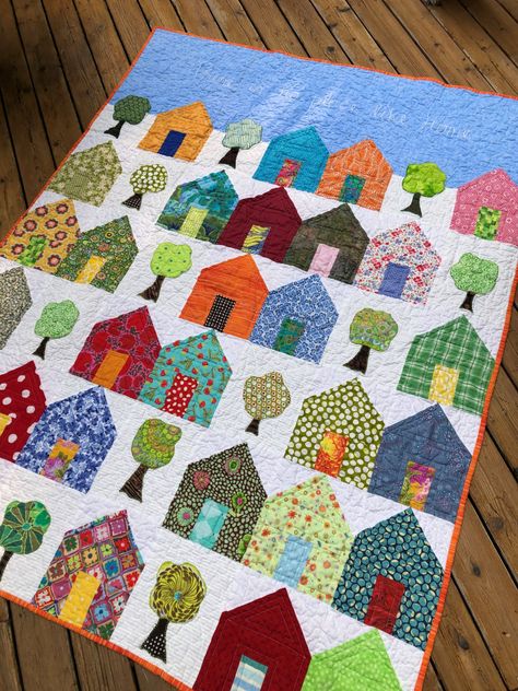 Quilt House Blocks, House And Tree Quilt Pattern, Wonky Houses Quilt Patterns Free, Patchwork Houses Pattern Quilt Blocks, Modern House Quilt Patterns, House Quilts Patterns Free, House Block Quilt Patterns, House Blocks Quilting Free Pattern, Fabric Houses Pattern