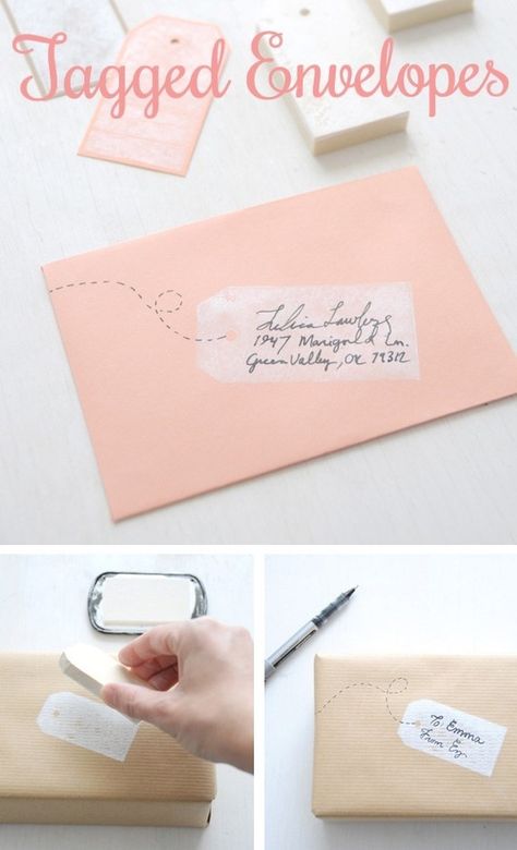 Cute tagged envelopes. | 17 DIY Stationery Projects That Will Make You Want To Write A Letter Making Envelopes, Diy Stamps, Diy Stationary, Letter Diy, Envelope Art, Diy Tags, Diy Stationery, Cool Ideas, Pen And Paper