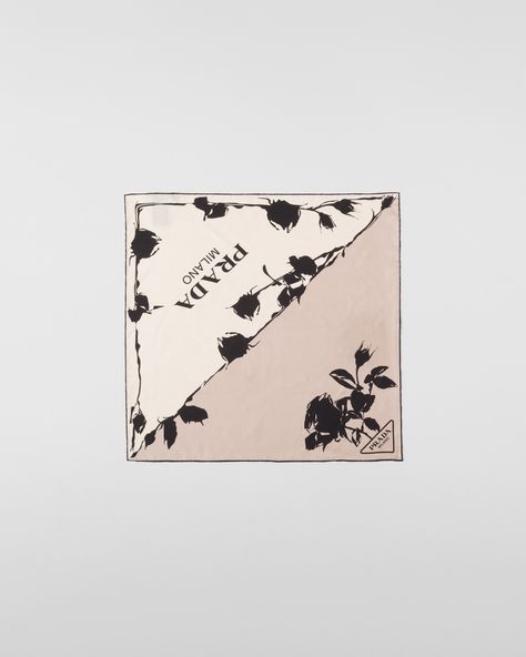 Rosebud print Printed logo Prada Pattern, Prada Print, Prada Triangle, Brand Aesthetic, Lettering Logo, Patterned Scarves, Scarf Women, Metallic Blue, Modern Floral