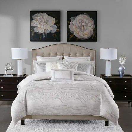 Madison Park Signature Hollywood Glam Microfiber Modern & Contemporary Comforter Set | Wayfair Glam Bedding Sets, Glam Comforter Set, Bedroom Schemes, Glam Bedding, Gray Clouds, Grey Comforter Sets, White Comforter, Bedding Duvet, King Comforter Sets