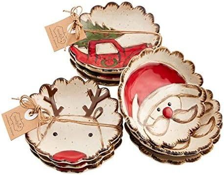 Amazon.com | Mud Pie SANTA FARMHOUSE DIPPING DISHES, 4" dia: Side Dishes Santa Plate, Christmas Farm, Christmas Dishes, Dish Sets, Mud Pie, Personalized Ornaments, Farmhouse Christmas, Serveware, Reindeer