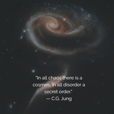 "In all chaos there is a cosmos, in all disorder a secret order."  — C.G. Jung In All Chaos There Is A Cosmos, Cosmos Quotes, Chaos Quotes, Cosmic Quotes, Physics Facts, Space Quotes, Carl Jung Quotes, Chaos Magic, Japanese Quotes