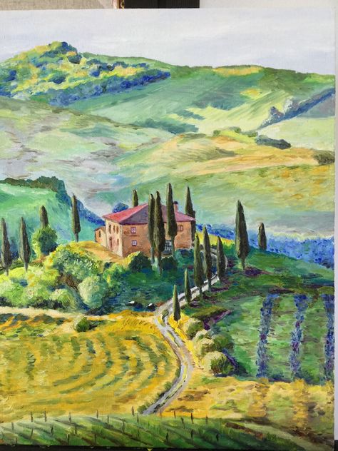 Tuscan Art, Vineyard Art, Summer Nature Photography, Tuscany Landscape, Countryside Paintings, Butterfly Art Painting, Waterfall Art, Italian Paintings, Italy Painting