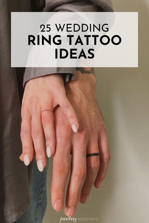 Couples Wedding Date Tattoo, Tattoos Wedding Rings, Couple Tattoo Ring Finger, Rings Tattoo Wedding, Engagement Tattoos Ideas, His And Her Finger Tattoo Ideas, Men Tattoo Ring Wedding Bands, Men Wedding Band Tattoo Ideas, Wedding Ring Band Tattoo