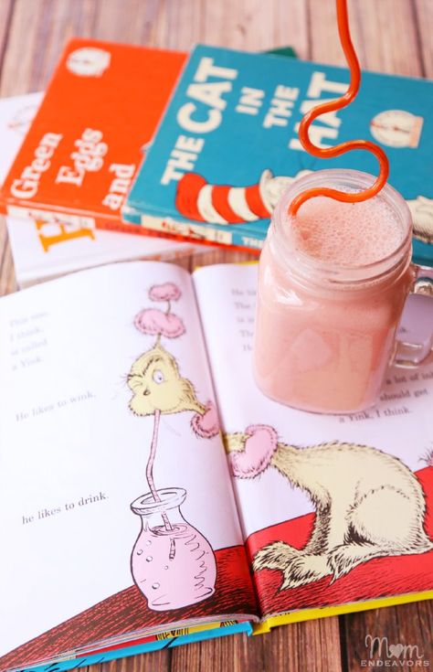 Pink Yink Ink Drink Dr Seuss Games, Dr Seuss Game, Pink Yink Ink Drink, Dr Seuss Treats, Breakfast Tailgate, Preschool Age Activities, Apricot Oatmeal, Book Party Ideas, Preschool Dr Seuss