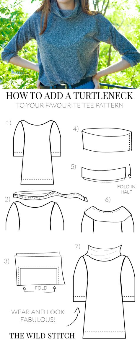 Tutorial: How to Add a Turtleneck to any Tee Pattern — Maker Style Turtle Neck Shirt, Cozy Clothes, Shirt Sewing, Fall Sewing, Shirt Sewing Pattern, Diy Sweatshirt, Dress Making Patterns, Turtleneck Shirt, Butterick Sewing Pattern