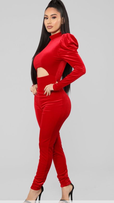 Instagram Red Velvet Jumpsuit, Capri Jumpsuit, Fashion Nova Bodysuit, Fashion Nova Jumpsuit, Velvet Jumpsuit, Shiny Fabric, Fashion Nova Models, Belted Pants, Red Jumpsuit