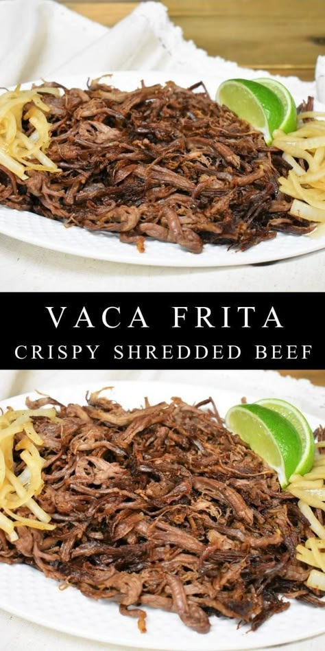 Vaca Frita Recipe, Cuban Dishes, Cuban Cuisine, Cuban Food, Spanish Recipes, Hispanic Food, Shredded Beef, Cuban Recipes, Ninja Foodi