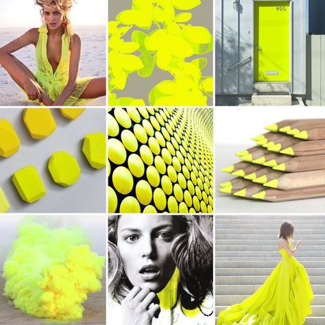 color inspiration / #colorinspo / color inspo / color combo / color palette / yellow / neon yellow / neon / collage / mood board / visual inspiration board Neon Yellow Colour Palette, Neon Yellow Palette, Neon Yellow Branding, Neon Yellow Color Palette, Neon And Neutral, Neon Collage, Neon Inspiration, Yellow Branding, Green Inspo