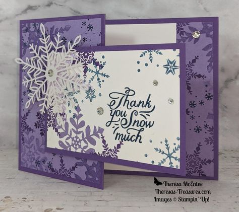 This lovely handmade fun fold gift card holder using Stampin' Up's Snowflake Wishes stamp set is a great way to say thank you to others. Stamping Techniques Card Tutorials, Secret Sister, Gift Cards Money, Christmas Gift Card Holders, Handmade Thank You Cards, Snowflake Cards, Magic Cards, Christmas Gift Card, Fancy Fold Cards