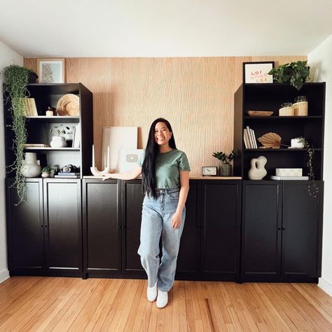 𝚝 𝚒 𝚗 𝚊 🌙 | DIY + home (@tinadoodles) • Instagram photos and videos Pole Wrap Wall, Ikea Bookcases, Pole Wrap, Bookshelf Wall, Ikea Bookcase, Wall Bookshelves, Office Makeover, I Am Loving, Natural Tones