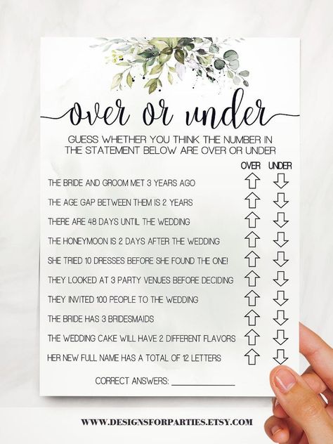 Over or under game bridal shower activity editable game | Etsy Couples Shower Activities, Games Edit, Bridal Shower Activity, Wedding Reception Activities, Bridal Shower Inspo, Fun Bridal Shower Games, Bridal Shower Activities, Couples Bridal Shower, Couple Wedding Shower