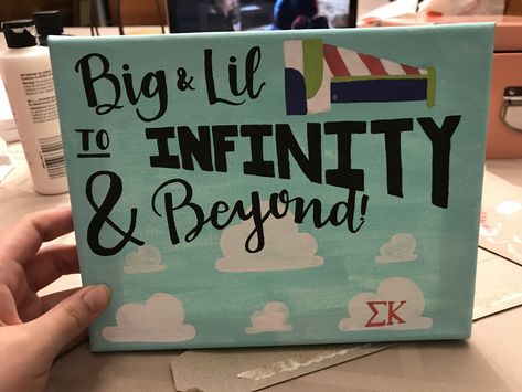 Disney Sorority Canvas, Toy Story Big Little Reveal, Sorority Crafts Canvases, Big Little Reveal Themes Sorority, Disney Sorority, Sorority Baskets, Sorority Canvases, Big Lil Gifts, Big Little Paddles