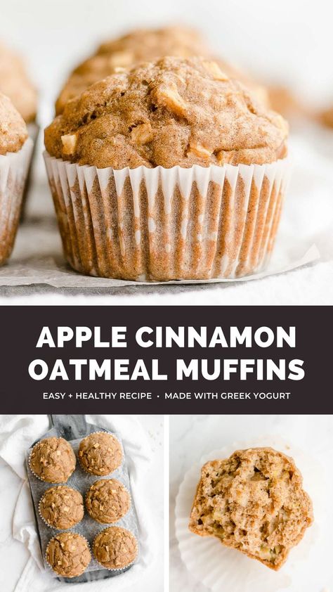 These apple cinnamon oatmeal muffins are healthy & easy to make! They’re really moist & fluffy from greek yogurt. Made with lots of warm spices & no white sugar, these healthy oatmeal breakfast muffins are perfect for fall — or any time of year! apple oatmeal muffins healthy easy. apple cinnamon oatmeal muffins gluten free. apple oatmeal muffins healthy clean eating. low fat apple oatmeal muffins. easy oatmeal breakfast muffins greek yogurt. low sugar apple oatmeal muffins. Sugar Free Apple Muffins, Oatmeal Muffins Gluten Free, Muffins Healthy Easy, Easy Oatmeal Breakfast, Oat Muffins Healthy, Cinnamon Apple Oatmeal, Apple Cinnamon Oatmeal Muffins, Oatmeal Applesauce Muffins, Healthy Apple Cinnamon Muffins