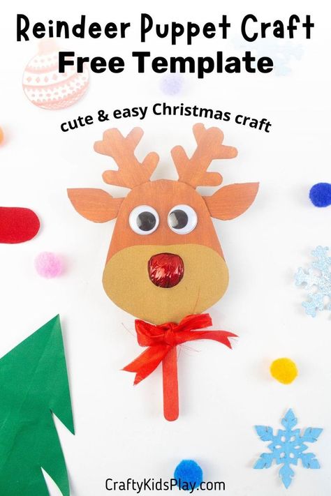 reindeer craft Winter Toddler Crafts, Reindeer Puppet, Free Printable Reindeer, Christmas Reindeer Craft, Puppet Template, Winter Crafts For Toddlers, Easy Winter Crafts, Puppet Craft, Easy Toddler Crafts