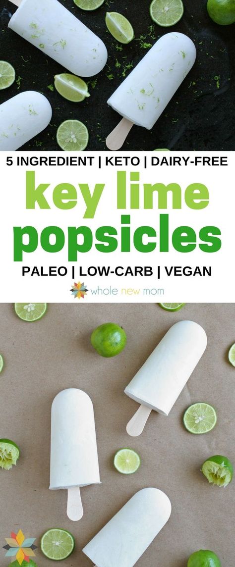 These Key Lime Popsicles are a great healthy treat - they're great for almost any special diet! - vegan, dairy-free, paleo, AIP, keto via @wholenewmom Keto Popsicles, Gf Deserts, Coconut Milk Popsicles, Aip Keto, Milk Popsicles, Lime Popsicles, Key Lime Cookies, Dessert Light, Healthy Popsicles