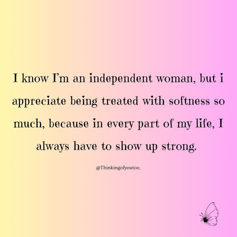 Independent, fierce, and strong — that’s the woman I am every single day. But even in my strength, there’s beauty in being treated with softness, kindness, and care. I’ve learned that embracing gentleness doesn’t diminish my power; it nourishes my soul. I spend so much of my life showing up strong, but there’s a deep comfort in spaces where I can let my guard down and just *be*. After all, true strength isn’t about always being tough; it’s about knowing when to allow softness in. 🌸. . F... Strong Fearless Woman Quotes, Fearless Woman Quotes, Fearless Women Quotes, Independent Quotes, Fearless Women, True Strength, Motivational Posts, My Power, My Strength