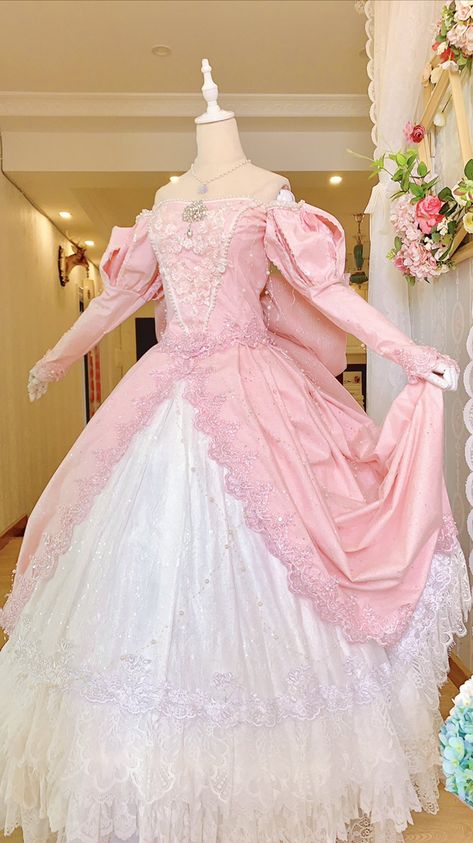 Princess Dress Pink Fairytale, Pink Victorian Dress Aesthetic, Pink And White Princess Dress, Pretty Pink Princess Dress, Pastel Princess Dress, Pink Fantasy Outfit, Pink Princess Dress Fairytale, Light Pink Princess Dress, Big Pink Dress