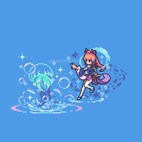 Eka Setya Nugraha on Instagram: "Genshin Impact Pixel Art - Sangonomiya Kokomi. Y'all have to thank @ym0.skur4 for this because he actually commissioned me 😉 I really enjoyed drawing her especially the jellyfish, the bubbles, and those little fishies 🫧🐠 . . 🍀 Likes, comments, shares, and saves really appreciated 🍀 🛍 Merch/commission/wallpapers, link in my bio: @ekasetyanugraha @ekasetyanugraha @ekasetyanugraha . . #pixel #bit #bitart #pixels #pixelart #pixelartist #artwork #pixelartwork #r Making Ramen, Pixel Characters, Ramen Shop, Arte 8 Bits, Cool Pixel Art, Water Animals, Cute Pastel Wallpaper, Summer Water, Anime Pixel Art