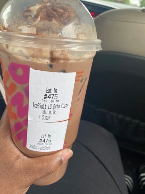 This was yesterday. Difference is i added a shot of espresso. #icedlatte #mocha #espresso #cravings #caffeine #dunkin Mocha Dunkin Drinks, Dunkin Orders, Dunkin Donuts Coffee Drinks, Mocha Iced Coffee, Dunkin Drinks, Dunkin Iced Coffee, Dunkin Donuts Iced Coffee, Comfy Food, Starbucks Aesthetic