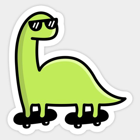 Rad dinosaur riding his skateboards. Brachiosaurus with sunglasses and swag. -- Choose from our vast selection of stickers to match with your favorite design to make the perfect customized sticker/decal. Perfect to put on water bottles, laptops, hard hats, and car windows. Everything from favorite TV show stickers to funny stickers. For men, women, boys, and girls. Tattoo Stickers Design, Cute Dinosaur Stickers, Water Bottle Stickers Ideas, Dinosaur With Sunglasses, Skateboarding Dinosaur, Laptop Stickers Ideas, Swag Stickers, Sticker Motive, Stickers Dinosaur