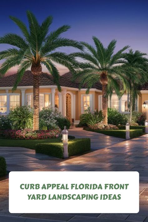 Elevate the visual charm of your front yard in Florida with creative landscaping concepts that add to your home's allure. Explore distinctive design elements that are sure to impress your neighbors and give your property a fresh new look. Front Yard Center Island Landscaping Ideas, Florida Backyard Ideas, Ranch House Curb Appeal, South Florida Landscaping Ideas, Florida Landscaping Ideas, Cape Cod Landscaping, California Landscaping, Beach House Landscaping, Florida Front Yard Landscaping