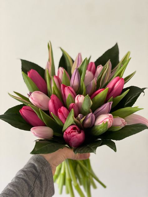 Bouquet of lavender and pink tulips Bouquet Of Tulips, Tulips, Flower Arrangements, Plants, Flowers