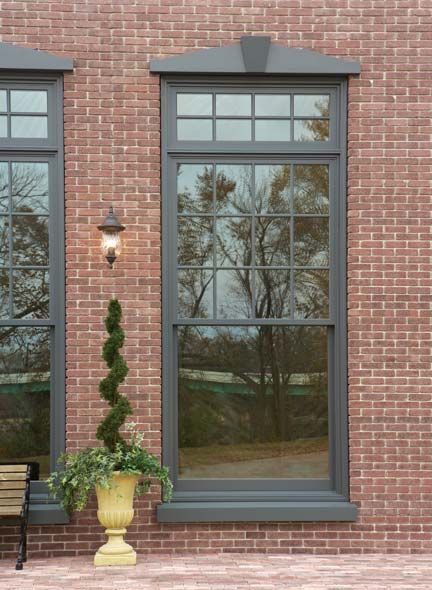 Red Brick House Exterior, Window Structure, Loft Windows, Window Remodel, Windows Ideas, Cottage Windows, Grey Windows, Sash Window, House Trim