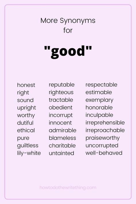 Synonyms For Good, More Synonyms, Aesthetic Writing, Good Writing, Writing Inspiration Tips, New Vocabulary Words, Quotes To Motivate, Writing Prompts For Writers, Writing Dialogue Prompts