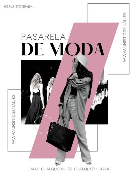 cartel anuncio poster pasarela de moda estilo minimalista atrevido colores blanco y negro con toque rosado beige y neutro - Templates by Canva Poster Design Company, Clothing Poster Design Layout, Canva Fashion Templates, Fashion Exhibition Poster, Fashion Banner Design Ideas, Poster Fashion Design, Fashion Week Poster, Clothes Poster, Poster Moodboard