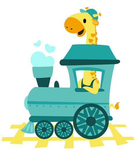 Cute Train Illustration, Cute Train Drawing, Train Birthday Theme, Train Illustration, Blue Giraffe, Giraffe Illustration, Mission Complete, Giraffe Head, Bat Art