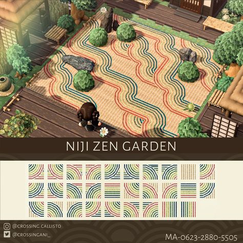 Zen Garden Acnh Code, Sand Garden Zen, Zen Garden Animal Crossing, Animal Crossing Zen Garden, Acnh Zen Garden, Acnh Zen, Zen Garden Sand, Sand Floor, Japanese Town