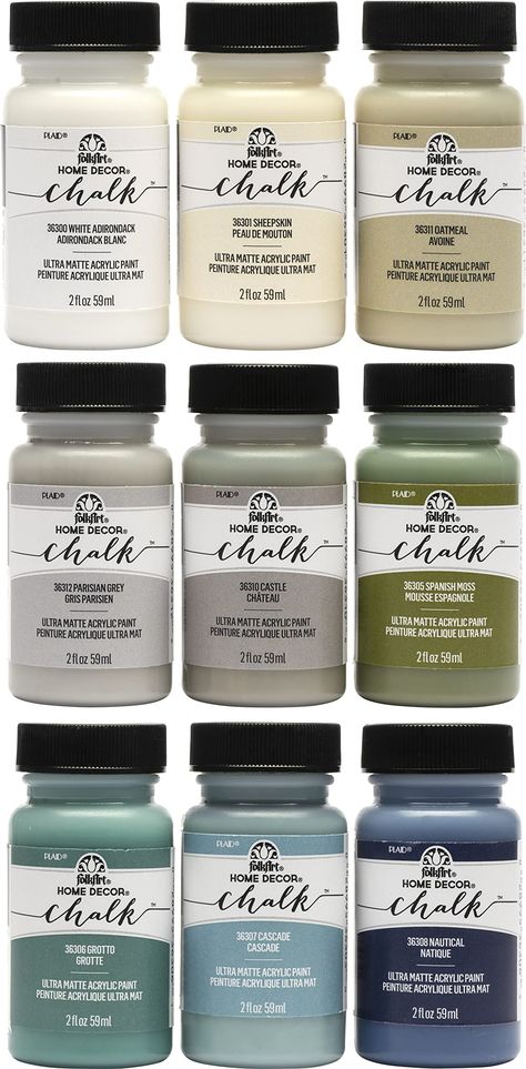 PRICES MAY VARY. CONVENIENT SIZE - This chalk acrylic paint set includes 9 - 2 oz bottles of chalk paint. The colors in this paint set includes: Nautical, Cascade, White Adirondack, Spanish Moss, Grotto, Oatmeal, Parisian Grey, Castle, and Sheepskin ULTRA-MATTE FINISH - When dry these versatile neutral colors have a beautiful ultra-matte finish that is easy to distress - perfect for any home décor project RUSTIC HOME DÉCOR - Cover a variety of surfaces such as wood, terra cotta, metal, canvas, g Best Chalk Paint, Chalk Furniture, Graduation Party Centerpieces, Chalk Paint Colors, Artisan Pottery, Antique Wax, Acrylic Craft Paint, Craft Paint, Paint Types