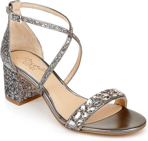 Mini Crystals, Silver Block Heels, Jewel Badgley Mischka, Ankle Strap Block Heel, Badgley Mischka Shoes, Evening Sandals, Low Heel Sandals, Ladies Clothes, Embellished Sandals