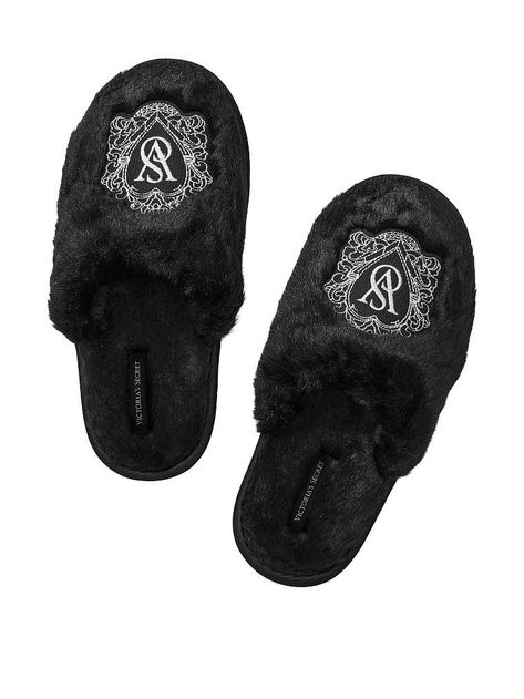 Closed-Toe Faux Fur Slipper - Sleep Accessories - Victoria's Secret Floral Slippers, Victoria Secret Shoes, Toe Slippers, Slippers Online, All Nike Shoes, Slippers Black, Black Slippers, Faux Fur Slippers, Shoes Flats Sandals