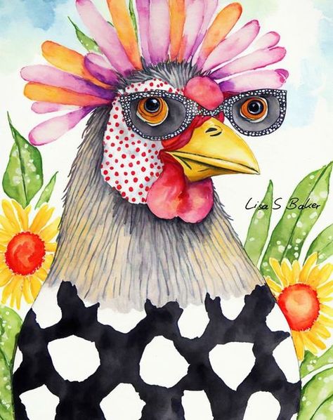 Whimsical Chicken Art, Woodland Animal Wall Art, Animal Art Projects, Whimsical Art Paintings, Lisa S, Rooster Art, Quilt Art, Watercolor Projects, Chicken Art