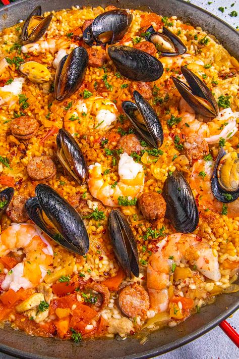 Spanish Rice Chicken, Traditional Spanish Paella Recipe, Spanish Paella Recipe, Mixed Seafood Recipe, Paella Party, Sazon Seasoning, Sofrito Recipe, Spanish Paella, Seafood Mix