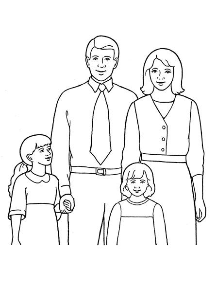 A line drawing of a family of four, from the nursery manual Behold Your Little Ones (2008), page 39. Family Picture Drawing, Mom Coloring Pages, Desenho Tom E Jerry, Family Sketch, Family Coloring Pages, Rainbow Canvas, Outdoor Family Photos, Family Drawing, Family Coloring