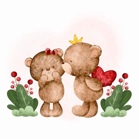 Vector watercolor cute couple valentines... | Premium Vector #Freepik #vector #watercolor-bear #watercolor-animals #teddy #teddy-bear Valentines Day Doodles, Valentine Card Template, Marsha And The Bear, Valentines Watercolor, Teddy Bear Images, Artsy Background, Teddy Bear Wallpaper, Teddy Bears Valentines, Valentine Cupid