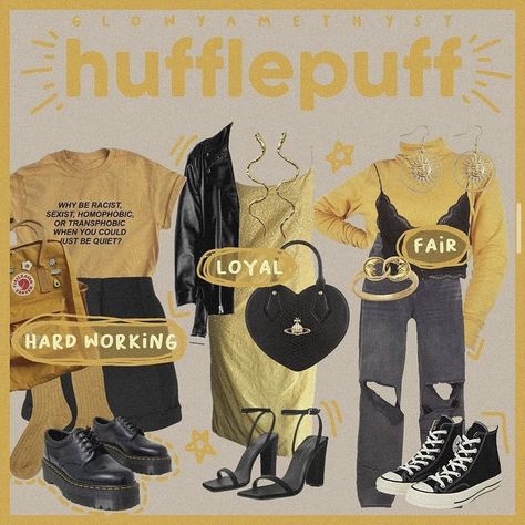 Yellow Aesthetic Outfits, Hufflepuff Lookbook, Hp Wallpaper, Artsy Outfit, Teen Clothes, Hogwarts Houses, Funny Outfits, I Got It, Outfit Aesthetic